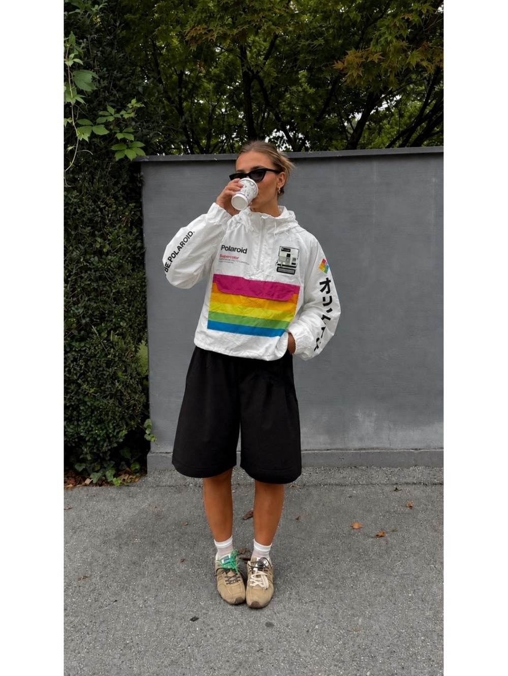 Polaroid Rainbow Windbreaker Cropped M Cool Girl Fall Streetwear Retro Y2K
